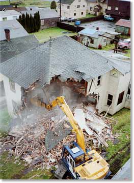 aerial view of a Slashbuster® demolishing a residential building