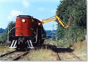 "SLASHBUSTER"®  on rail car mulching vegetation